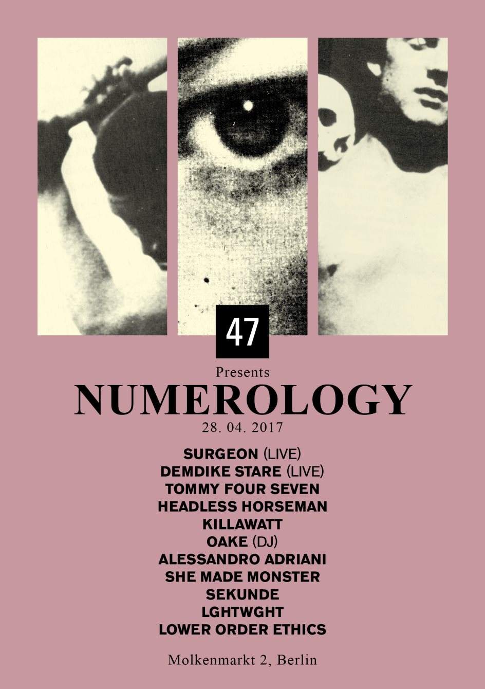 47 presents Numerology with Surgeon, Demdike Stare, Tommy Four Seven, Headless Horseman & More - Página trasera