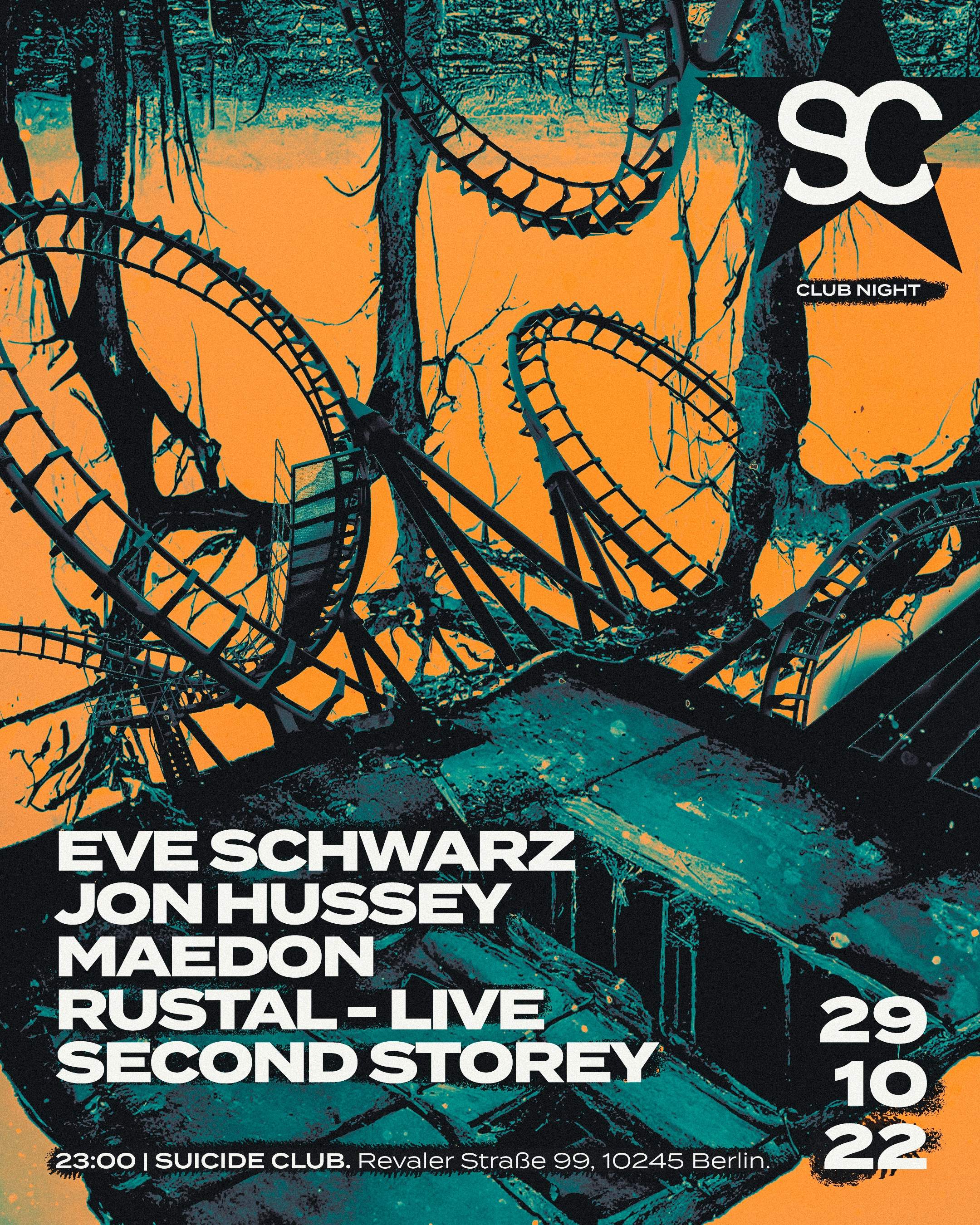 SCB || CLUB NIGHT w/ MAEDON, Rustal live, Jon Hussey, Second Storey and Eve Schwarz - Página trasera