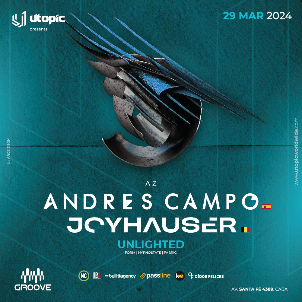 Utopic Pres.: Andres Campo, Joyhasuer & Unlighted - フライヤー表