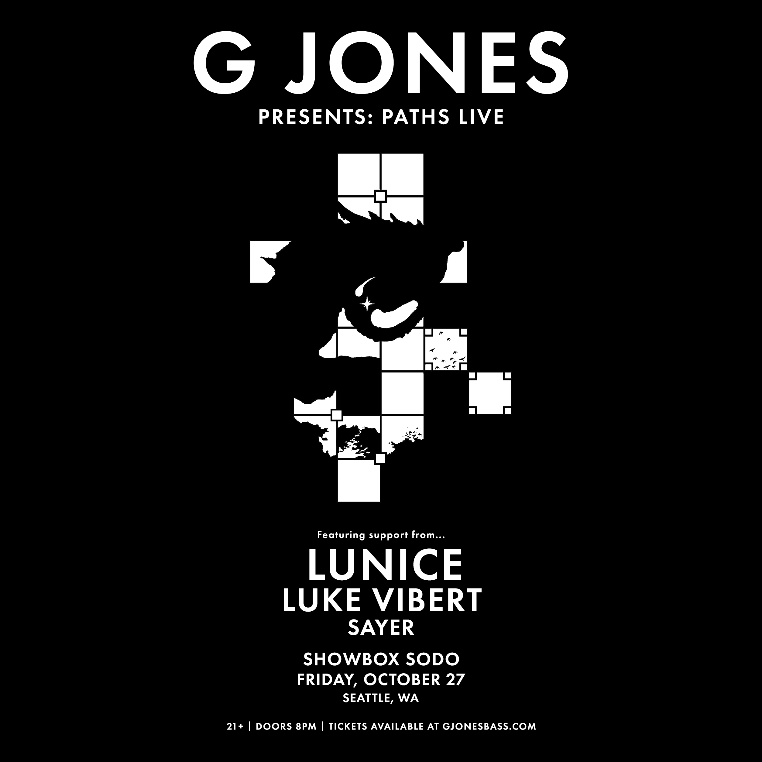 G Jones with Lunice, Luke Vibert, & Sayer - フライヤー表