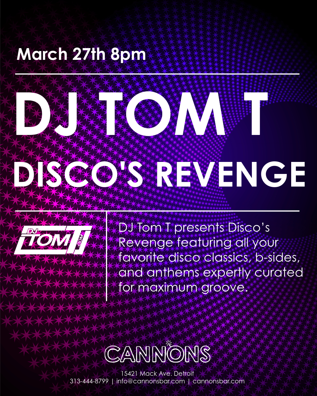 DJ Tom T Disco's Revenge at Cannons, Detroit