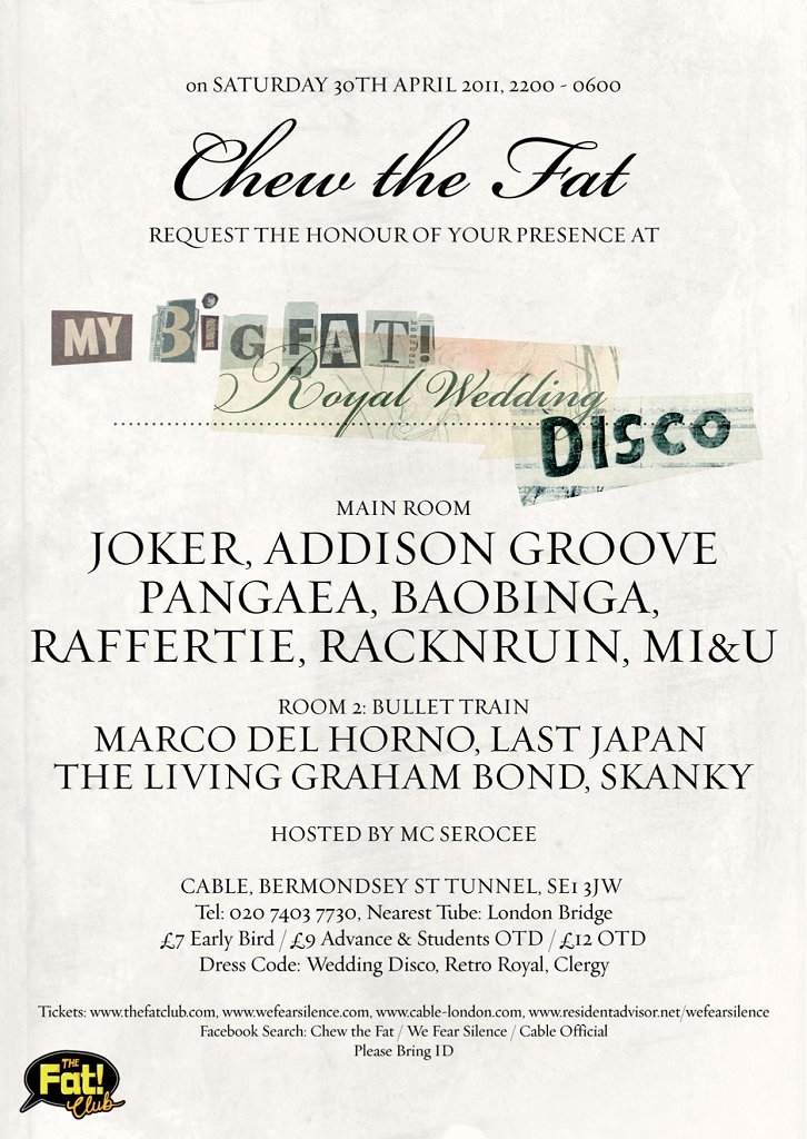 We Fear Silence present Chew The Fat! with Joker, Addison Groove, Pangaea - Página frontal