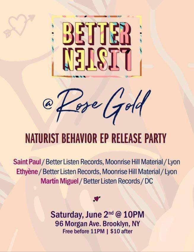 Better Listen Records 'Naturist Behavior EP Release Party' - フライヤー表