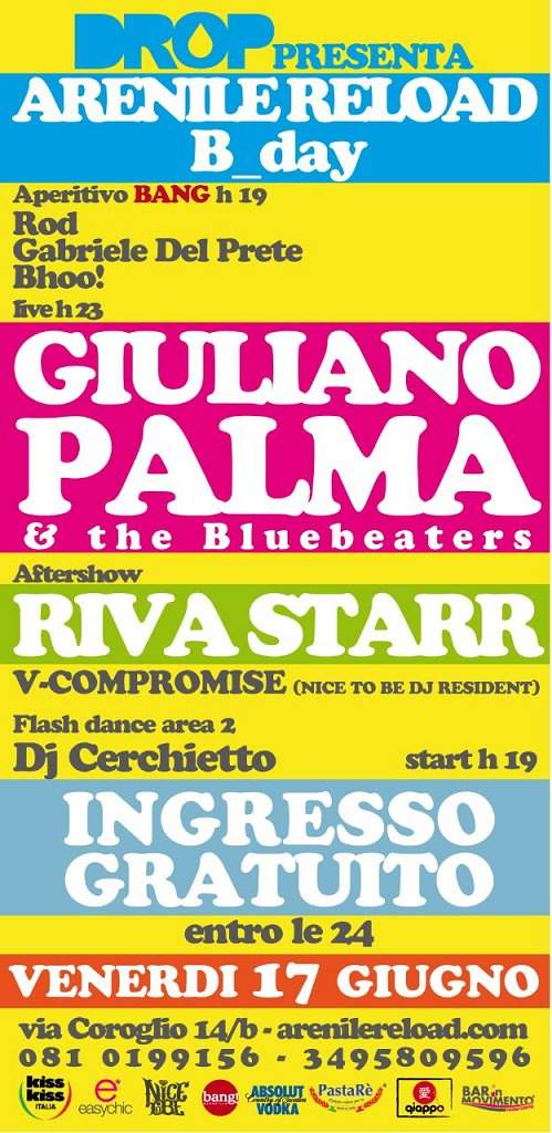 Drop Ft Arenile B-Day Present - Giuliano Palma - Live, Riva Starr, Bhoo - フライヤー表
