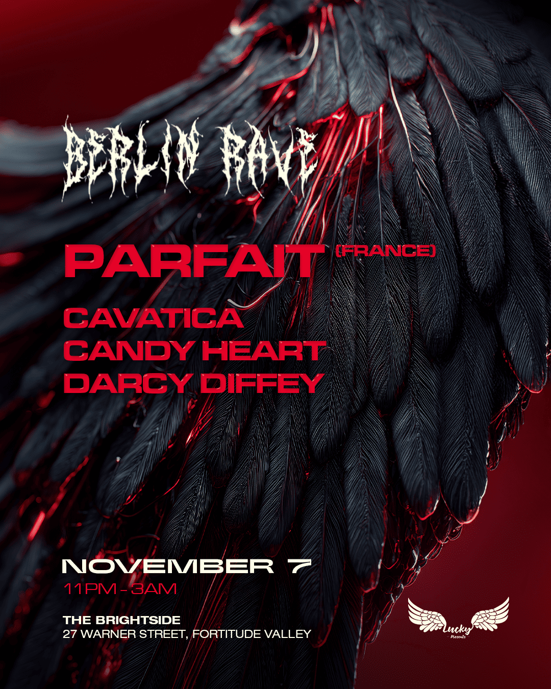 BERLIN RAVE (Brisbane) ft Parfait (France) at The Brightside, Brisbane