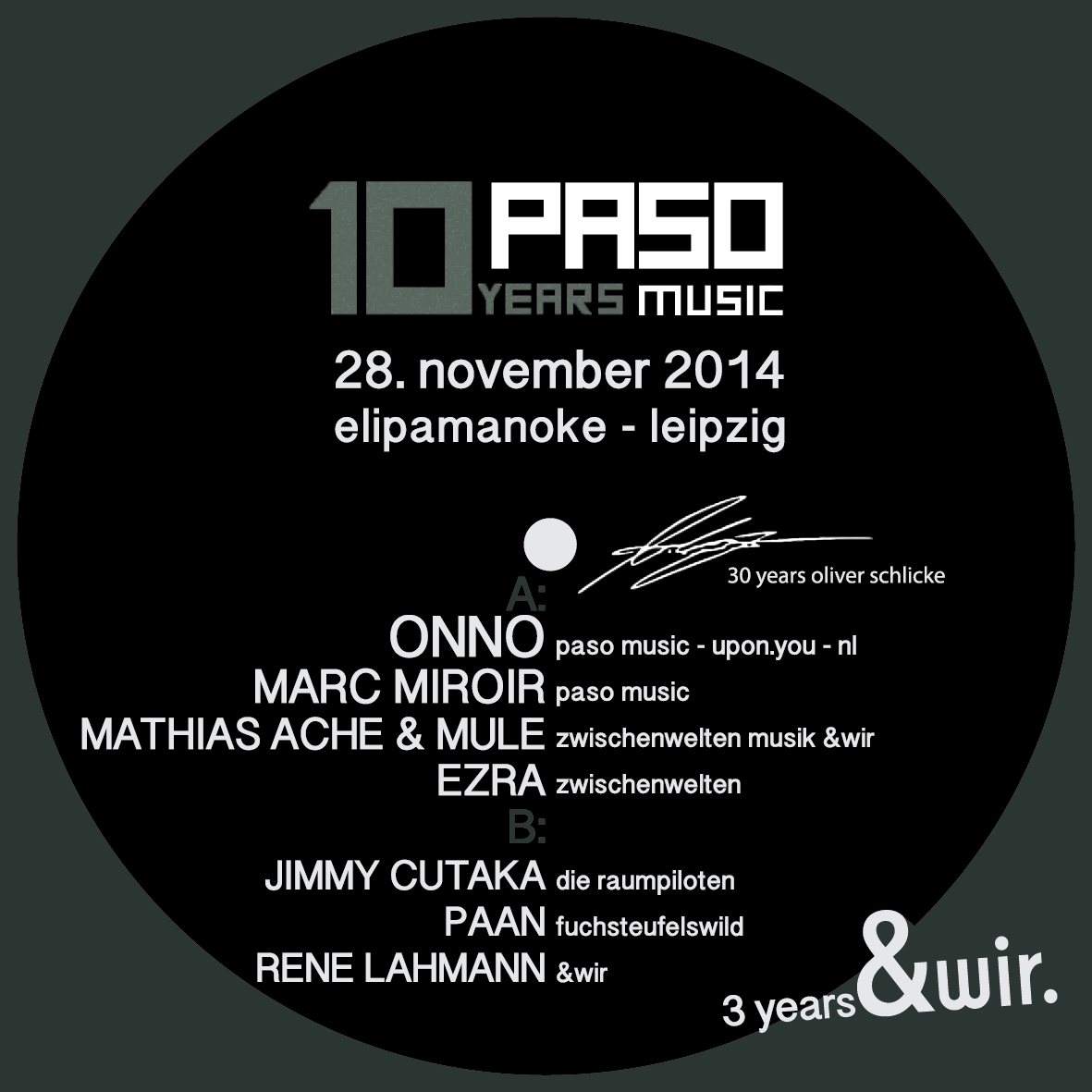 10 Years Paso Music & wir, Leipzig with Onno & Marc Miroir - フライヤー表