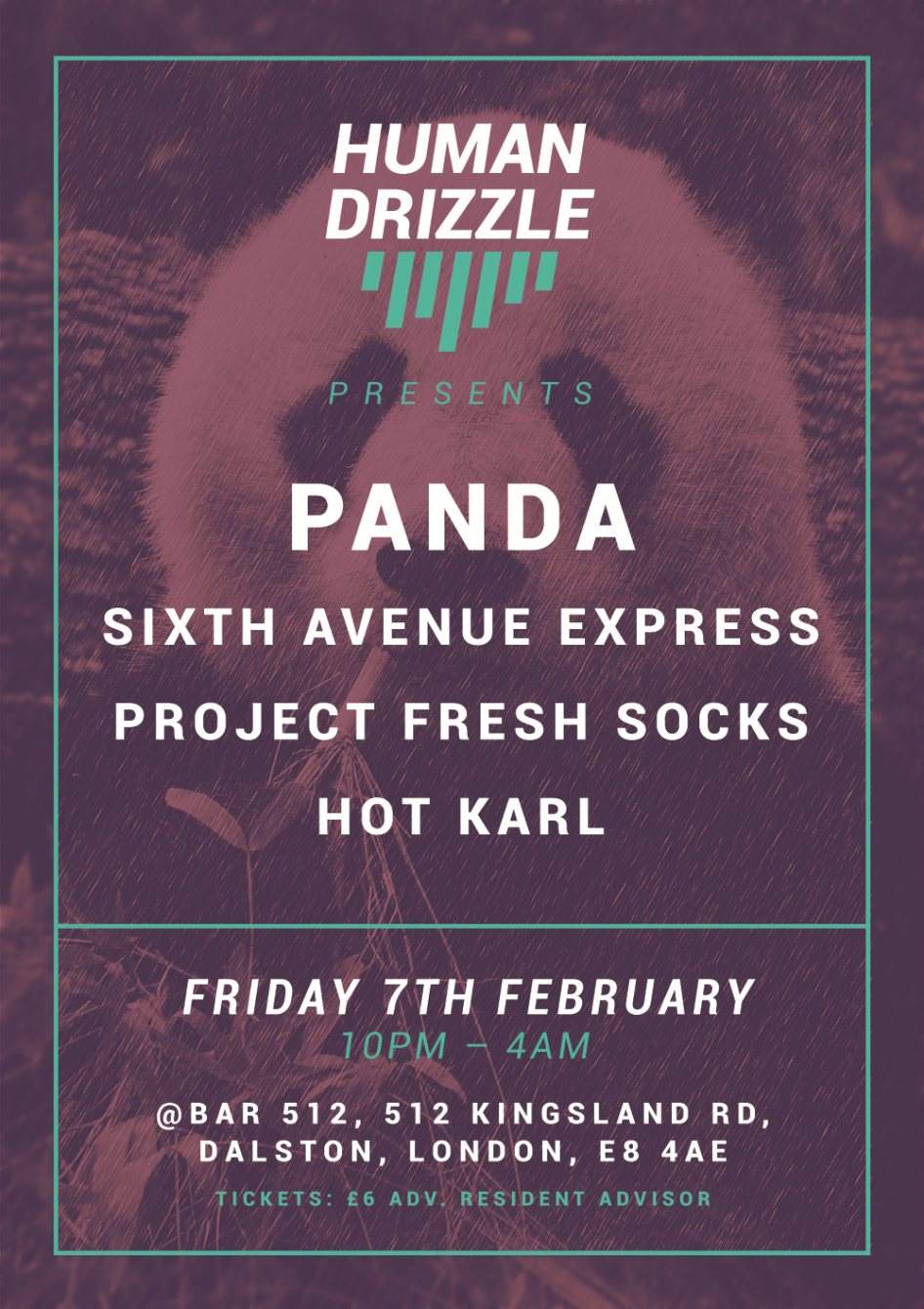 Human Drizzle presents...Panda, Sixth Avenue Express & Project Fresh Socks - フライヤー表