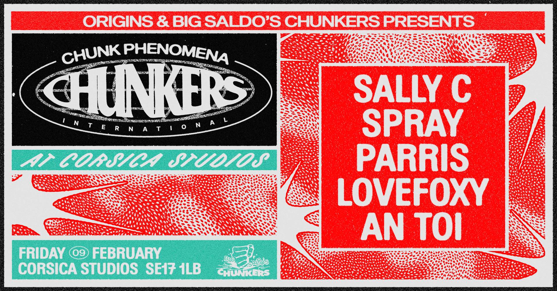 Origins x Big Saldos Chunkers present Chunk Phenomena: Sally C, Spray, Parris, Lovefoxy, An toi - Página frontal