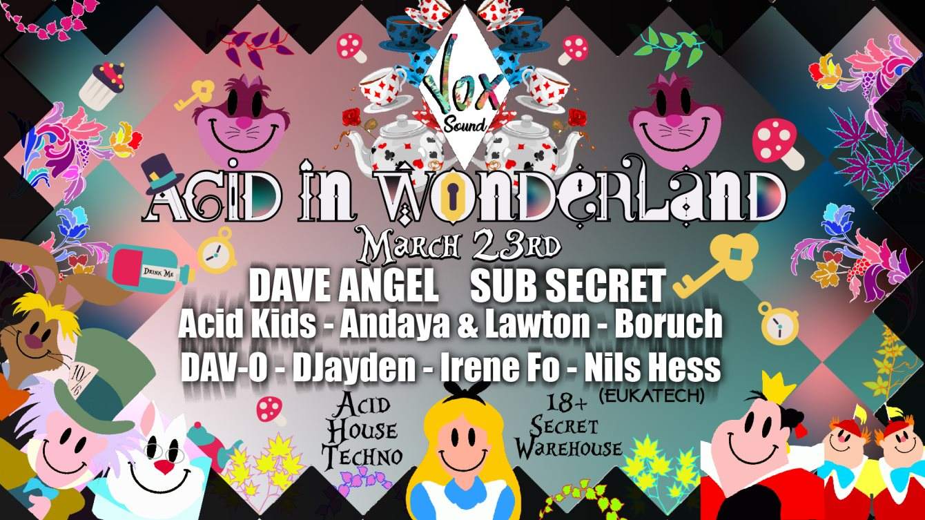 Acid In Wonderland #2 Huge Warehouse Rave. Secret Location, Dave Angel, Subsecret, Acid Kids - Página frontal