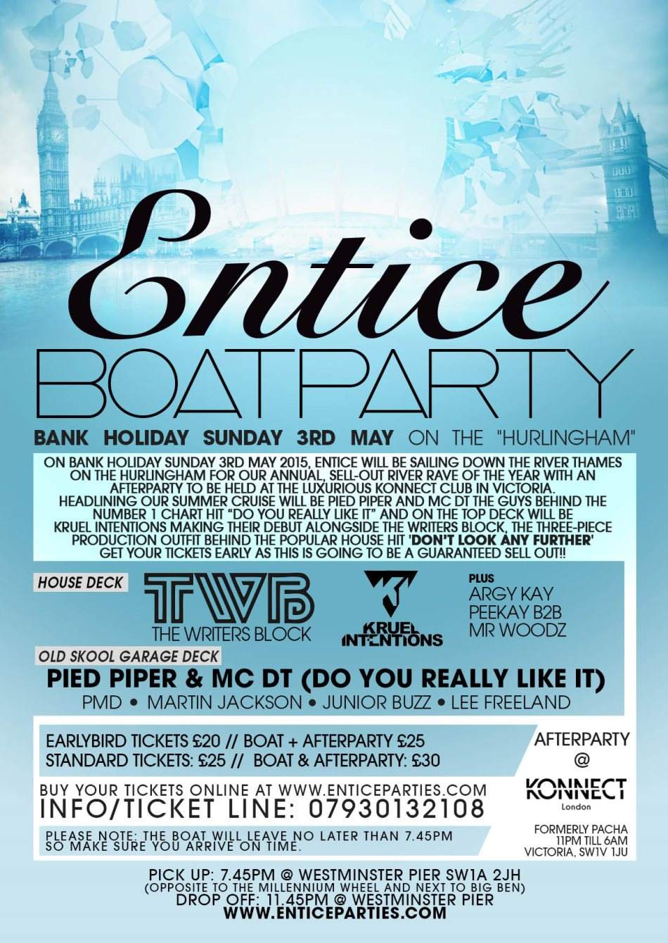Entice Boat & Afterparty Feat. Pied Piper & MC DT, Move The House, The Writers Block - フライヤー表