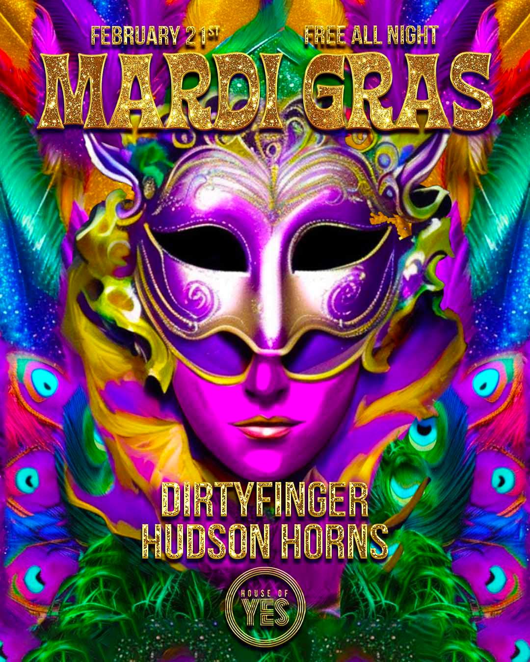 Dirtyfinger, Hudson Horns - MARDI GRAS - フライヤー表
