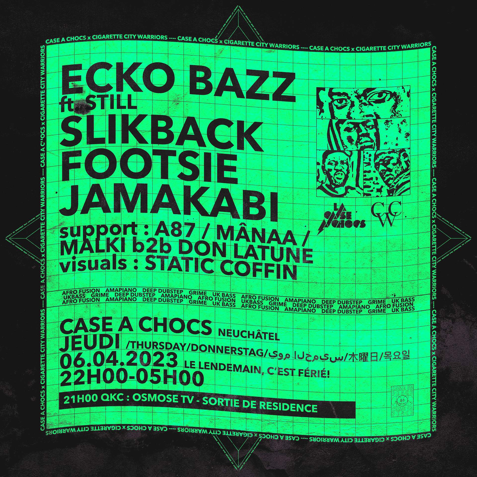 Ecko Bazz, Slikback, Footsie, Jamakabi at Case à Chocs, Svizzera