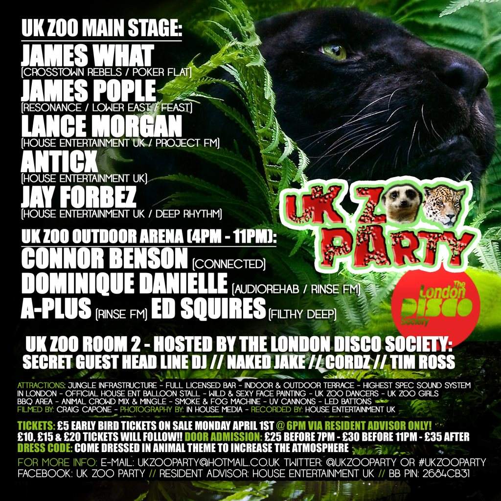 UK Zoo Party with James What (Crosstown Rebels / Poker Flat) & James Pople (Lower East / Feast) - フライヤー裏