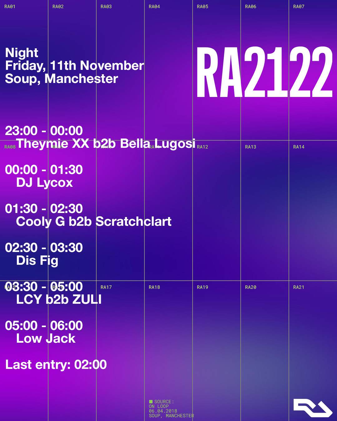 RA2122 - Night: Cooly G b2b Scratchclart, LCY, DJ Lycox & more - Página frontal