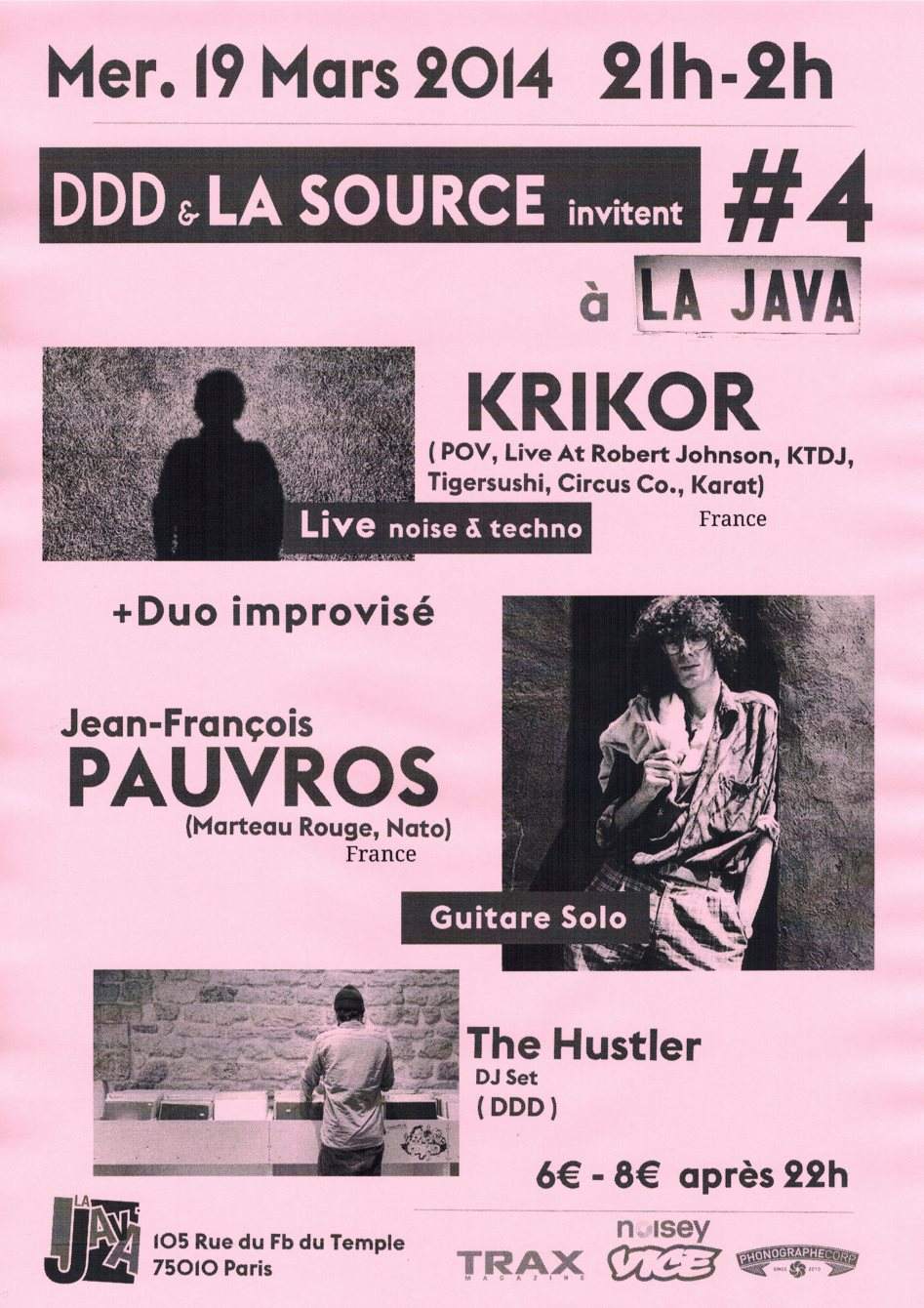 DDD & La Source Invitent 4 with Krikor, The Hustler, Jean-François Pauvros - フライヤー表