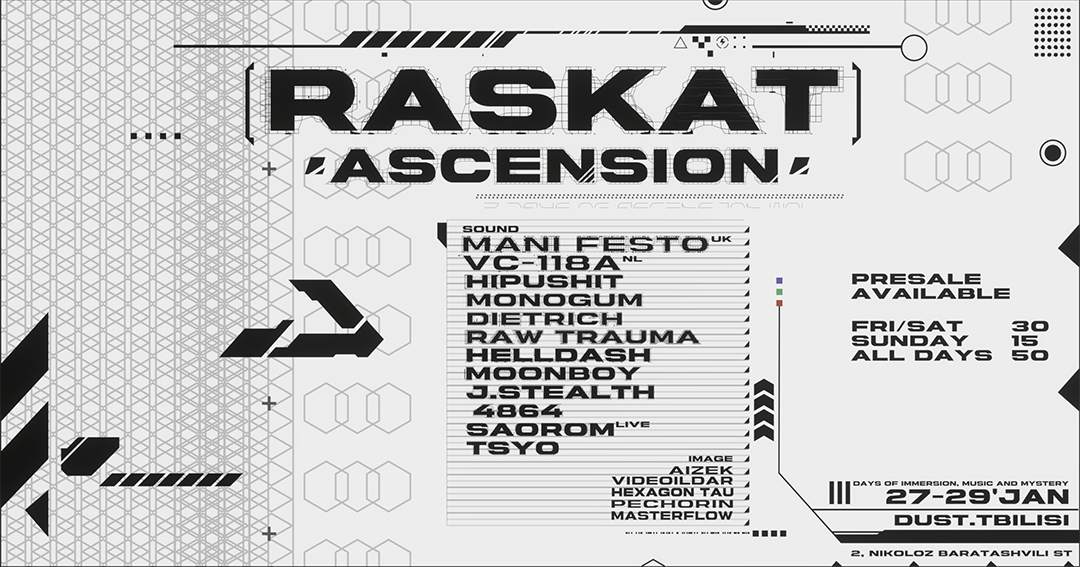 RASKAT.ASCENSION: Mani Festo (UK) // VC-118A (NL) // Hipushit // Monogum // DIETRICH & ETC - フライヤー表