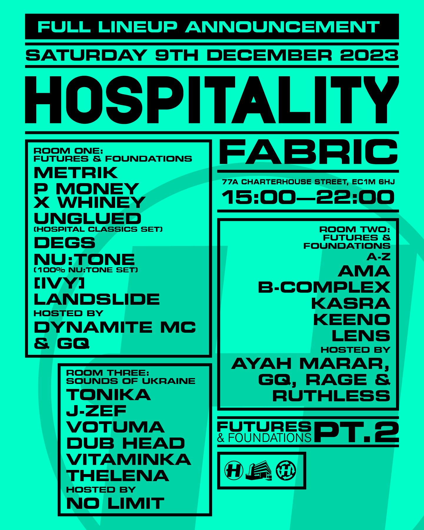 FABRICLIVE X Hospitality: Metrik, P Money & Whiney, Kasra, Nu:Tone, Tonika, J-Zef, Keeno, Ama - フライヤー表