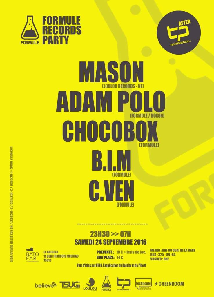 Formule Records Party - After Techno Parade: Mason / Adam Polo / Chocobox - Página trasera