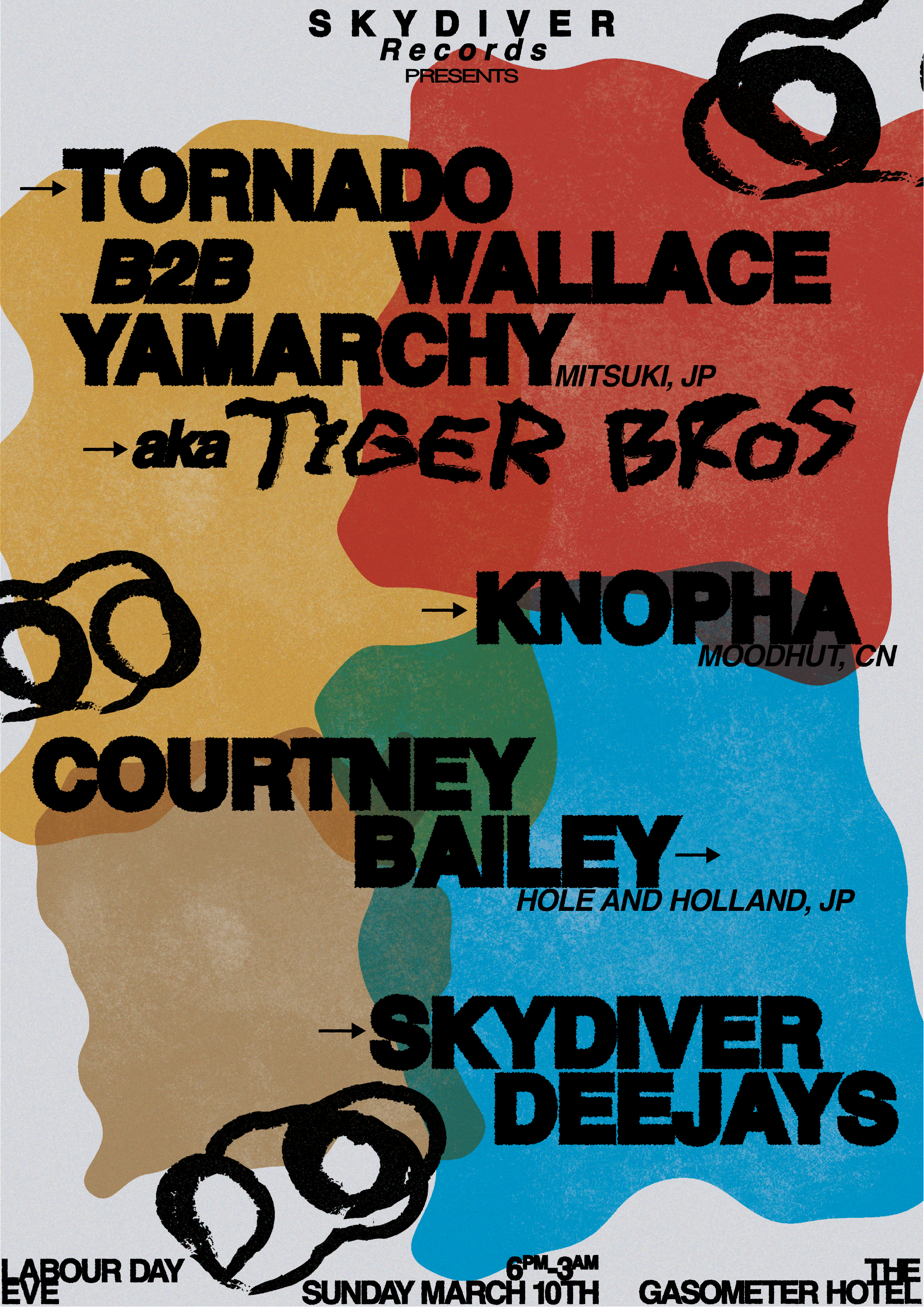 Skydiver presents: Tornado Wallace, YAMARCHY (JP), Knopha (CN), Courtney Bailey (JP) - フライヤー表