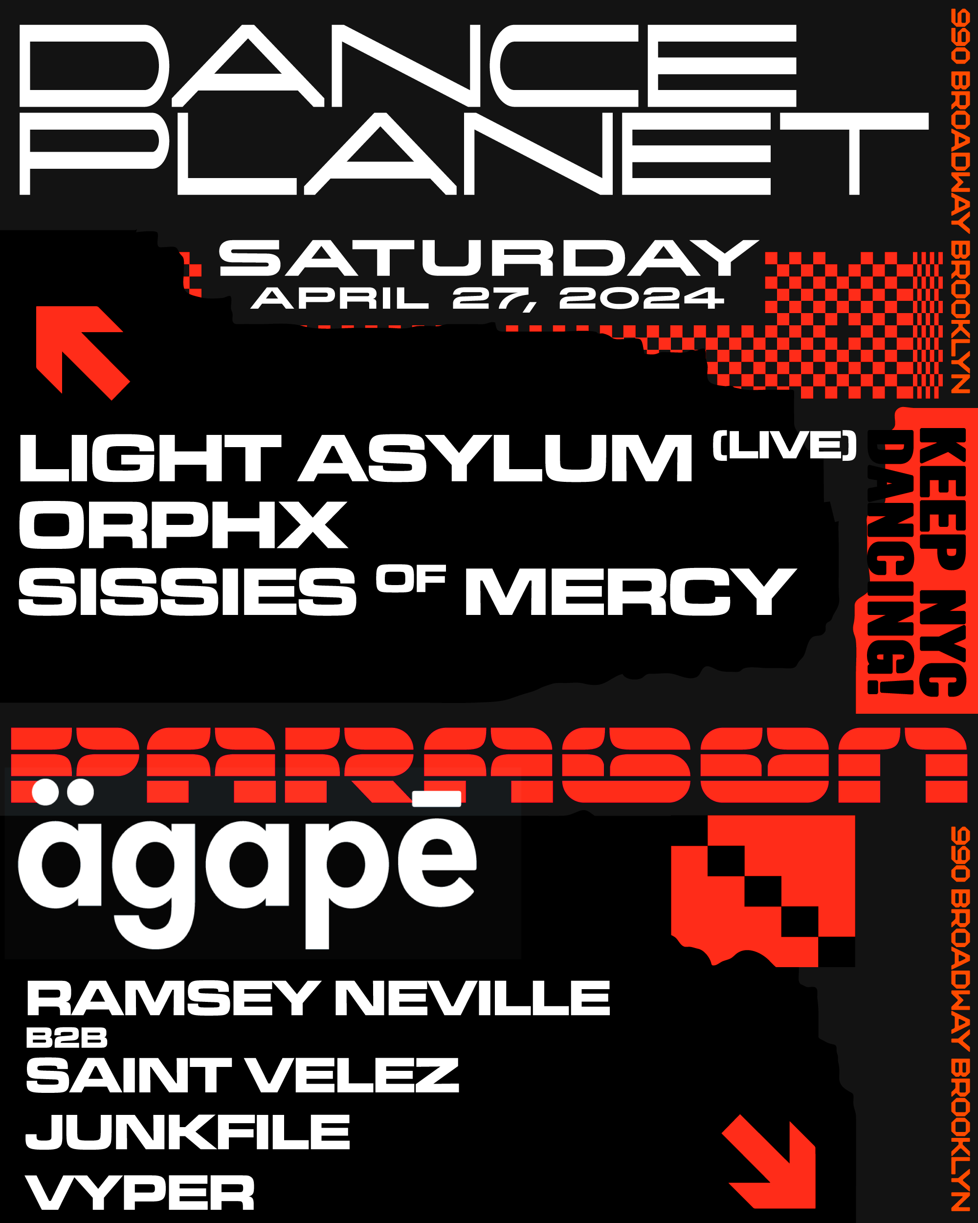 Dance Planet: Light Asylum (Live), Orphx, Sissies of Mercy + ägapē - フライヤー表