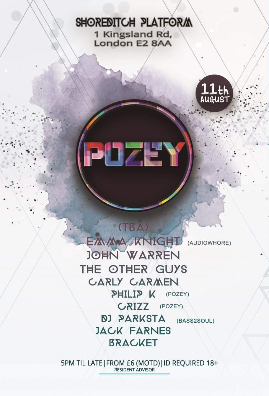 Pozey Launch Party: (TBA)/ Emma Knight/ Carly Carmen/ Philip K/ CRIZZ - Página frontal