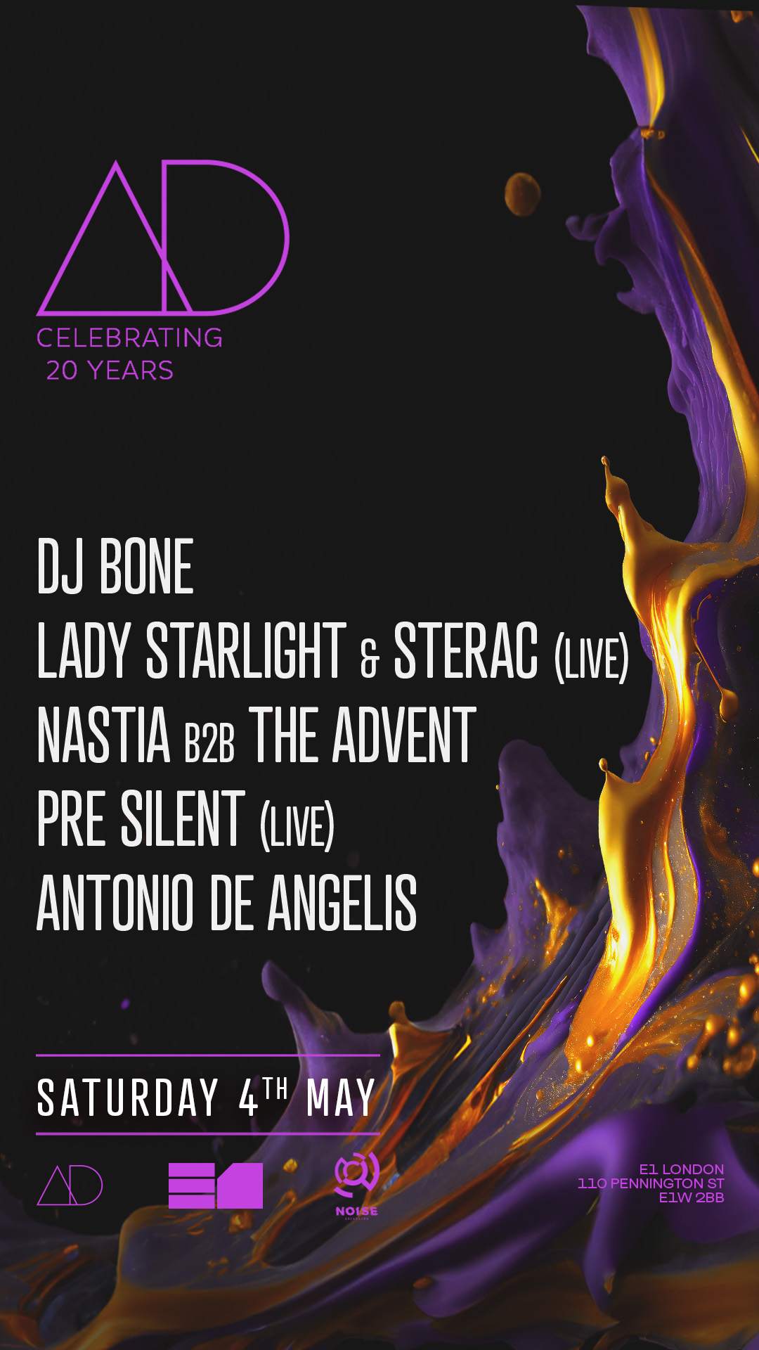 DJ Bone, Lady Starlight & STERAC (live), Nastia B2B The Advent - Página frontal