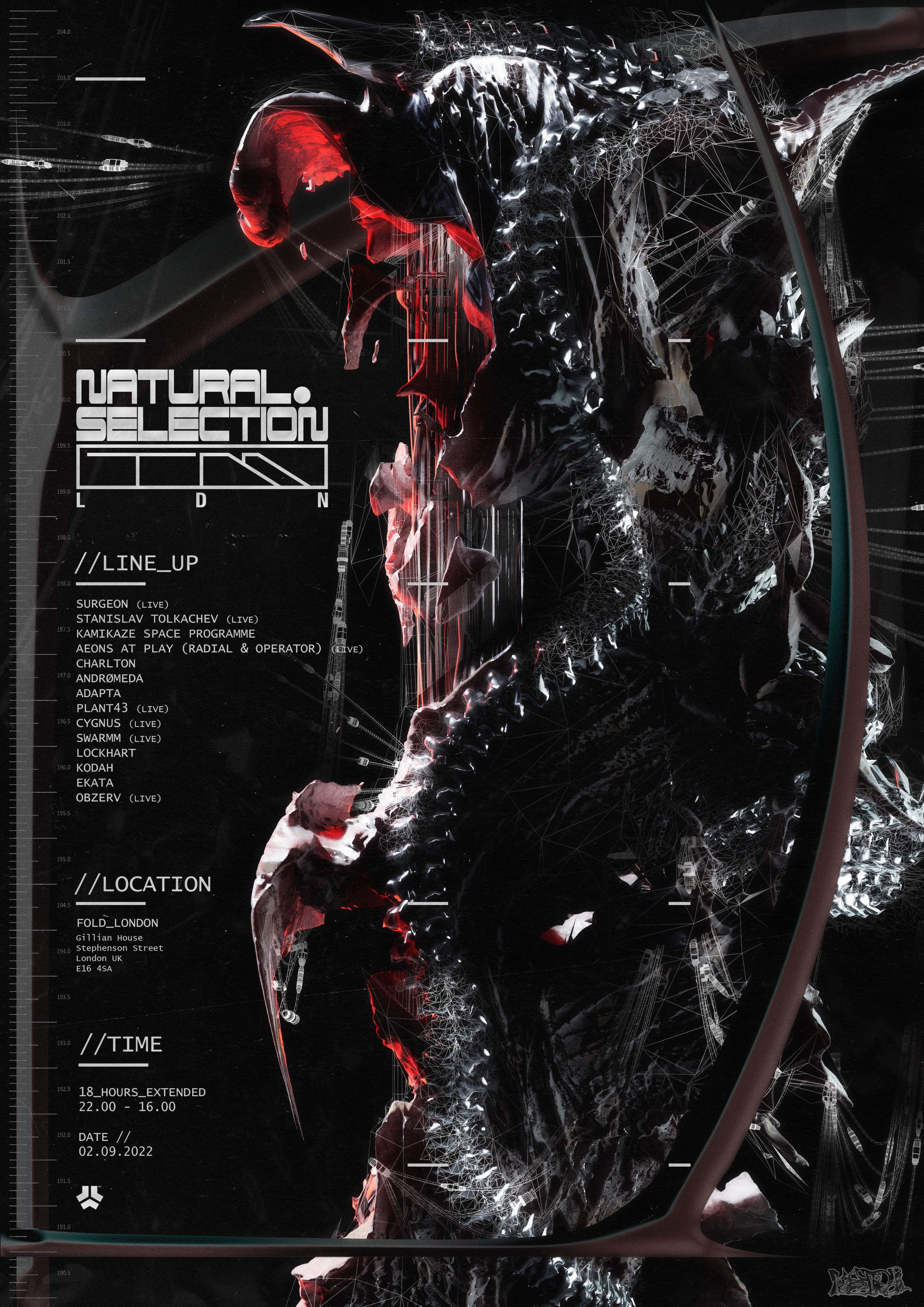 Natural Selection: 18hrs Extended with Surgeon, Stanislav Tolkachev, KSP, Charlton & More - Flyer front