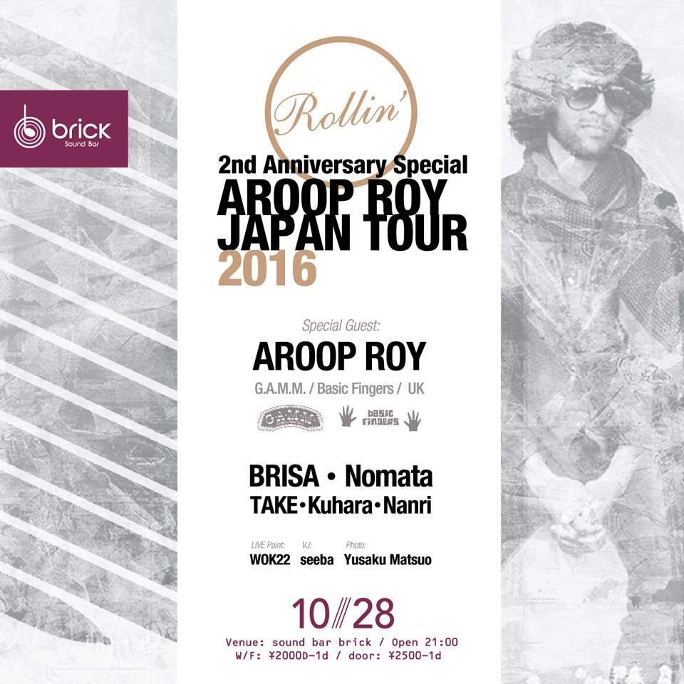 Rollin' 2nd Anniversary Special - Aroop Roy Japan Tour 2016 - フライヤー表