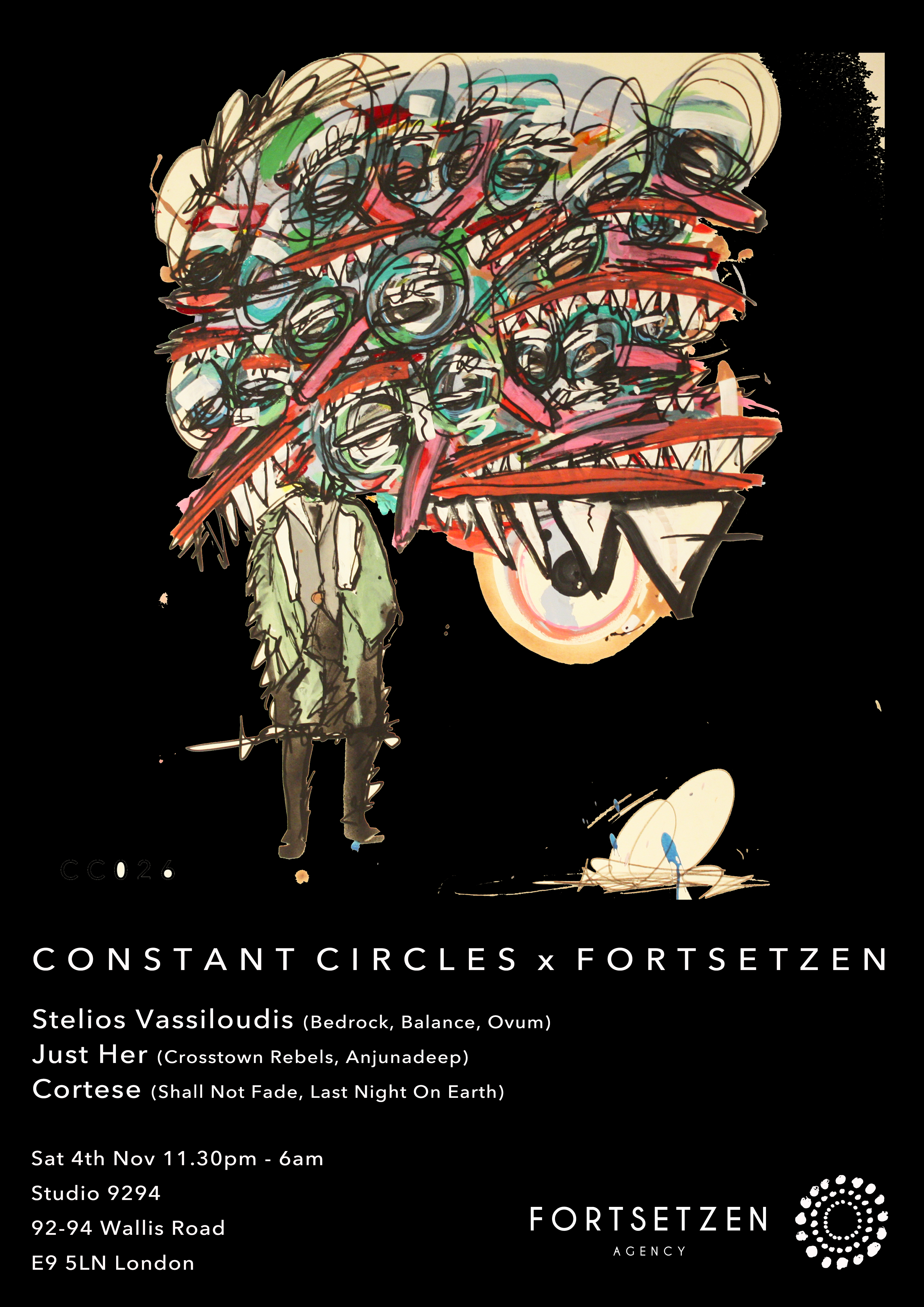 Constant Circles x Fortsetzen with Just Her, Stelios Vassiloudis & Cortese - フライヤー表