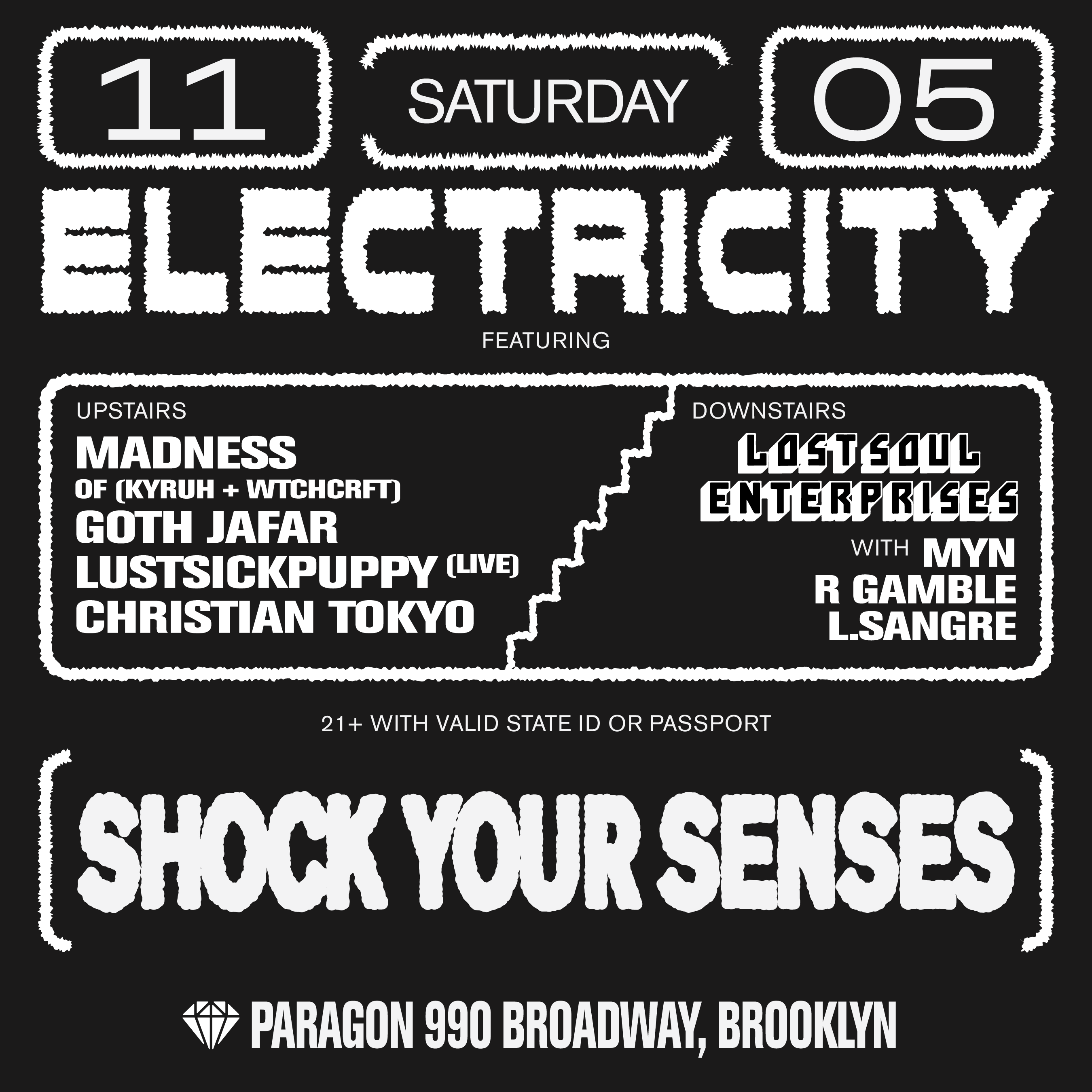 ELECTRICITY with MADNESS OF (KYRUH + WTCHCRFT), Goth Jafar, LUSTSICKPUPPY (LIVE) - Página frontal