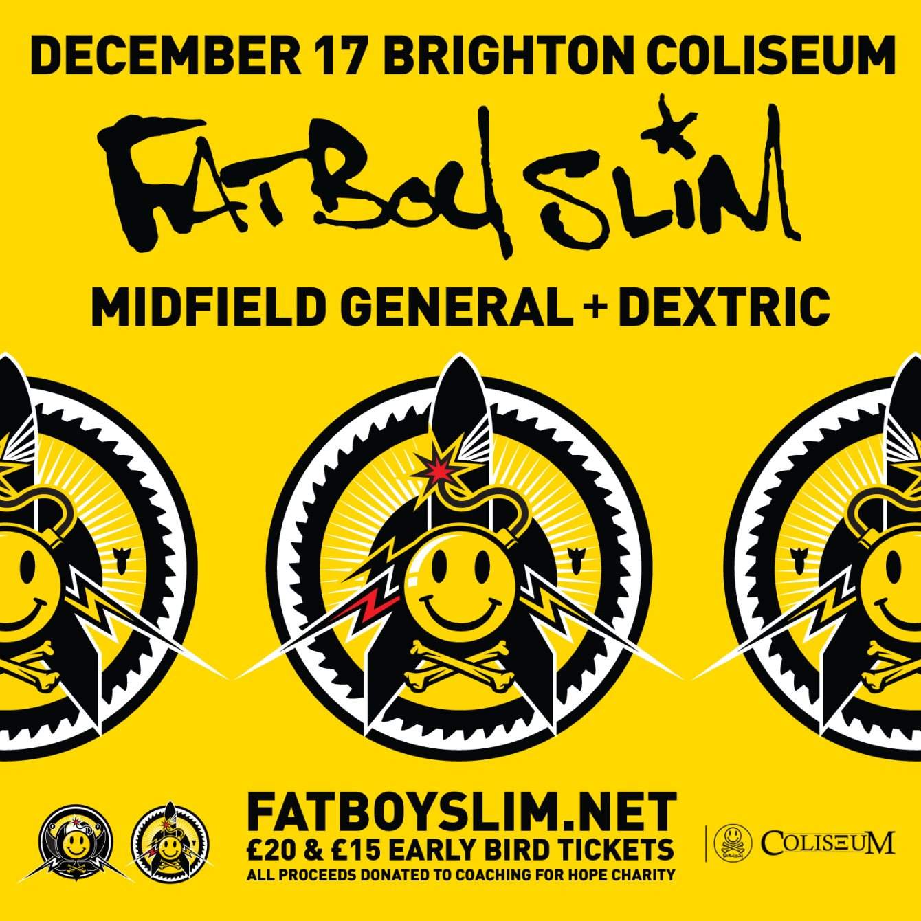Fatboy Slim Midfield General & Dextric Charity Fundraiser for Coaching for Hope ***Sold Out*** - Página frontal