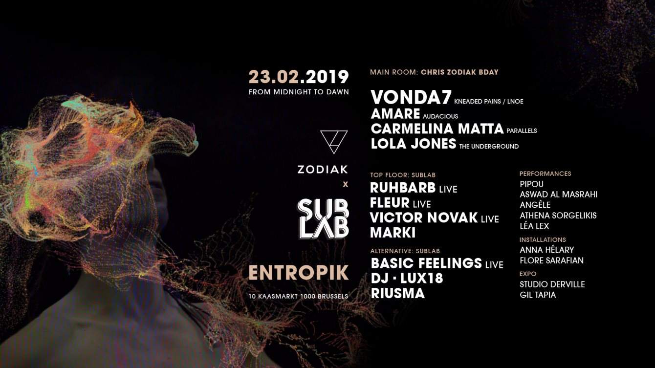 ZODIAK x Sublab - Entropik - VONDA7, Ruhbarb Live, Fleur + Chris Bday - Página frontal