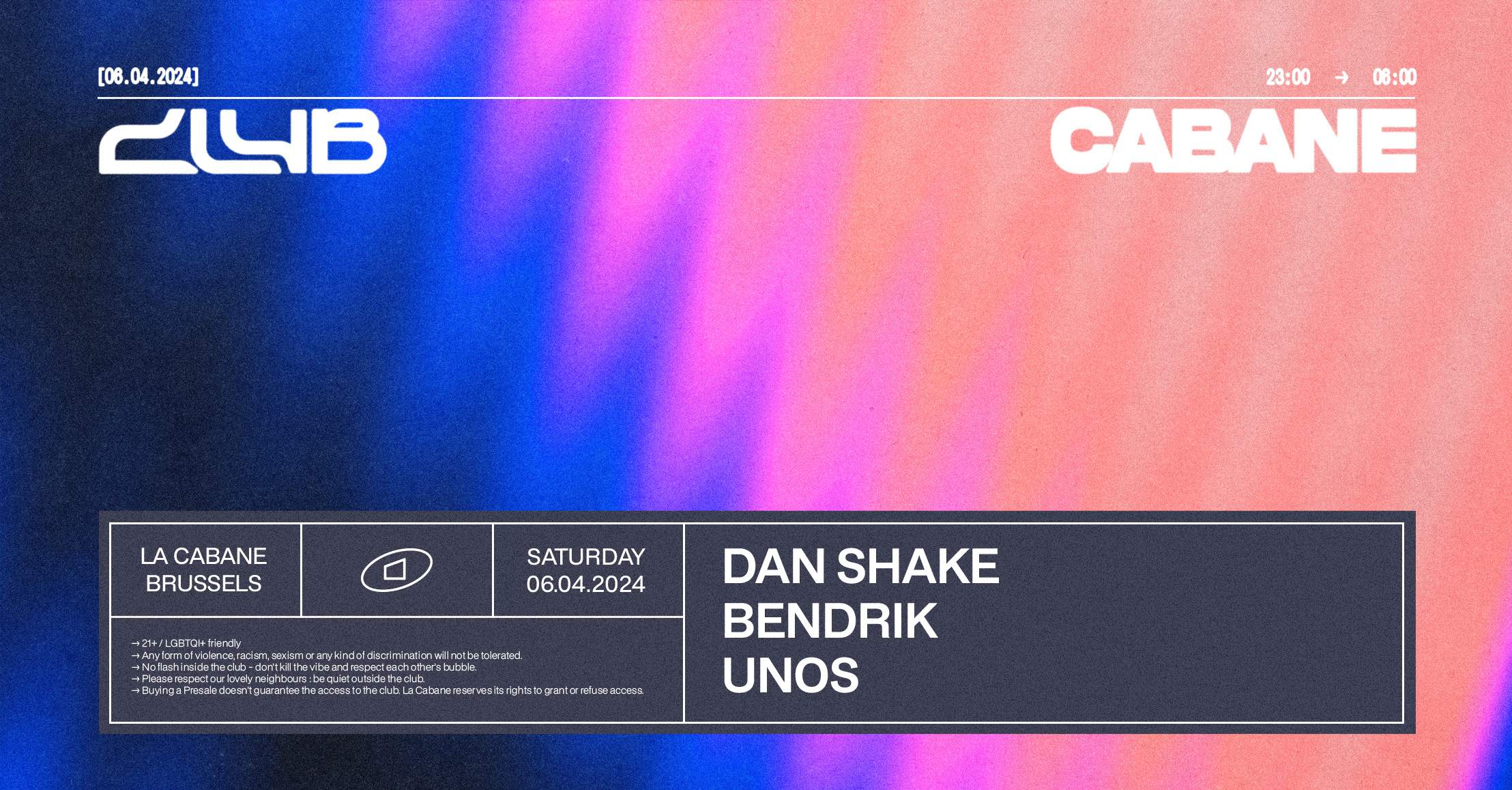 Club Cabane - Dan Shake, bendrik, UNOS - Página frontal