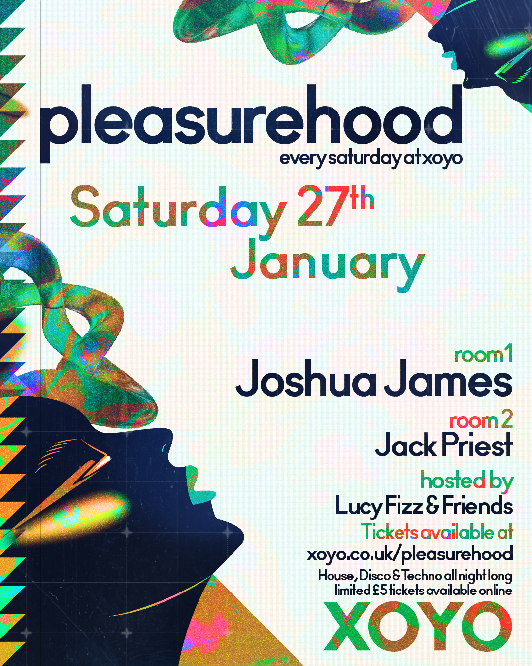 Pleasurehood Saturdays - House and Disco - Joshua James & Jack Priest & Lucy Fizz & Friends - Página trasera