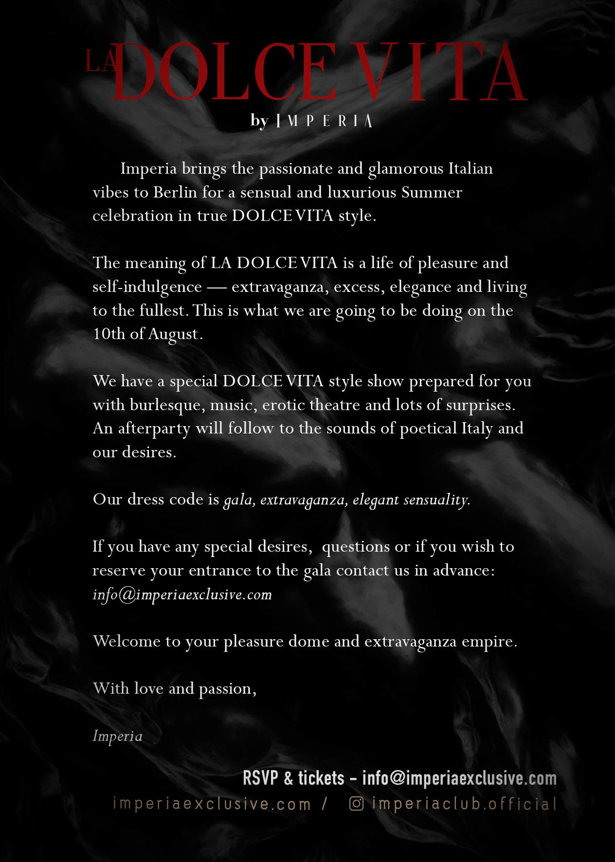 La Dolce Vita - show + party bei Tangoloft, Berlin