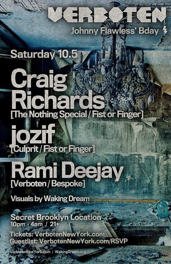 Verboten presents Johnny Flawless' Bday with Craig Richards / Jozif / Rami Deejay - フライヤー裏