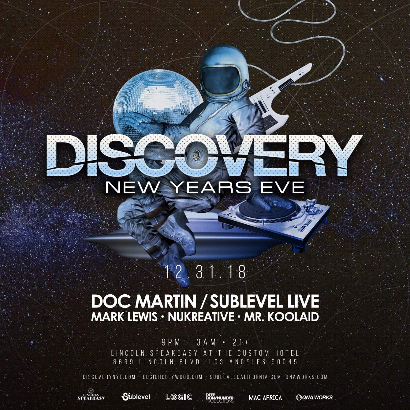 Discovery NYE W/ Doc Martin/Sublevel Live /Mark Lewis - フライヤー表