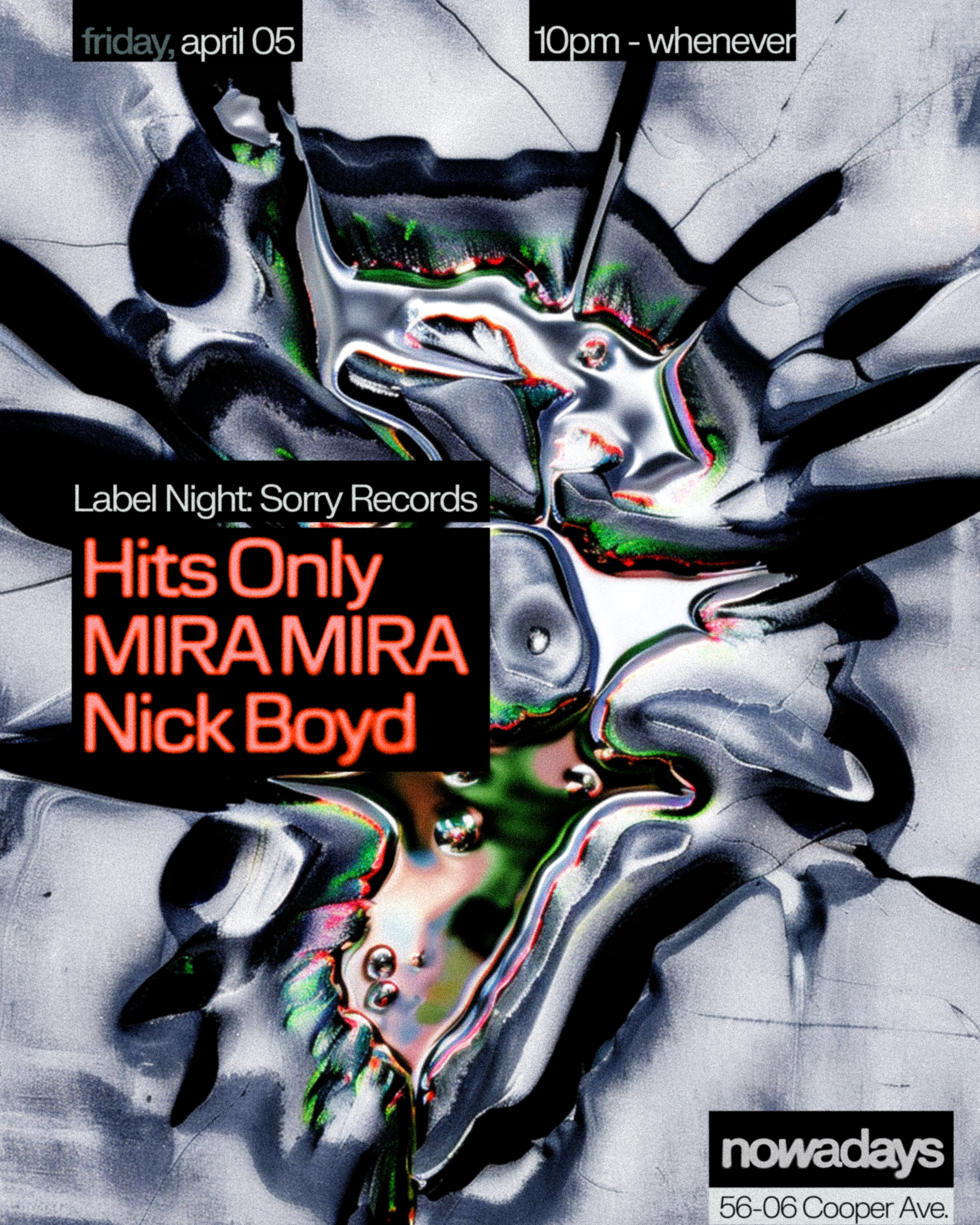 Label Night: Sorry Records with Hits Only, MIRA MIRA & Nick Boyd - フライヤー表
