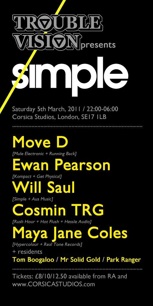 Trouble Vision Pres Simple Records with Move D, Ewan Pearson, Will Saul - Página frontal