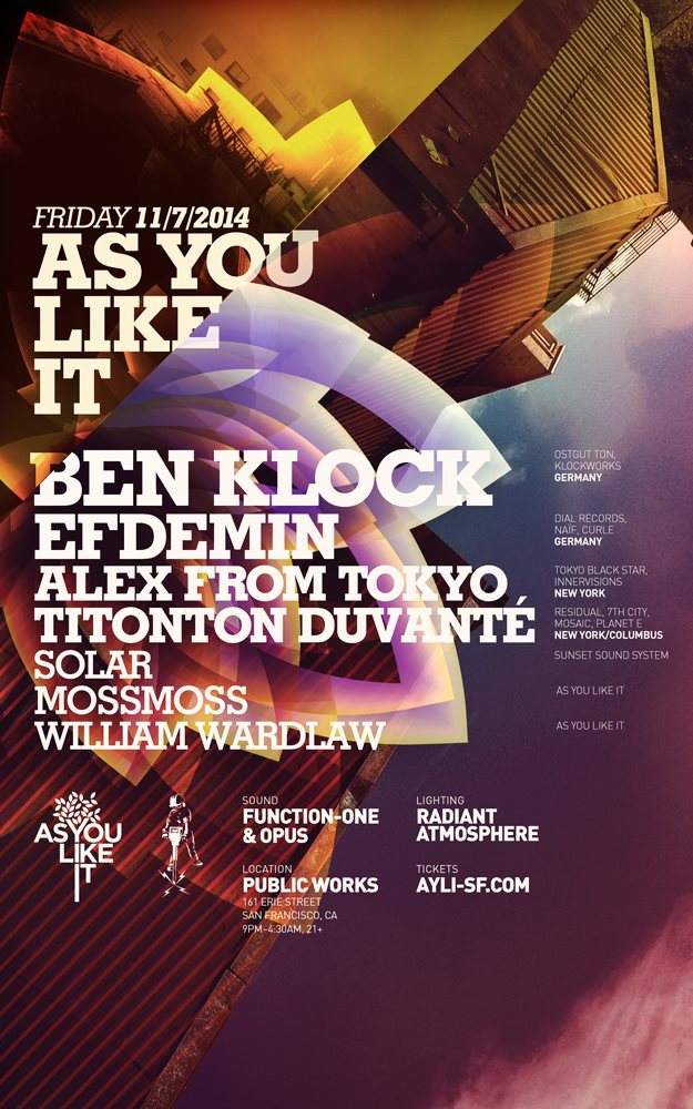 As You Like It with Ben Klock, Efdemin, Alex From Tokyo, Titonton Duvanté and More - Página frontal
