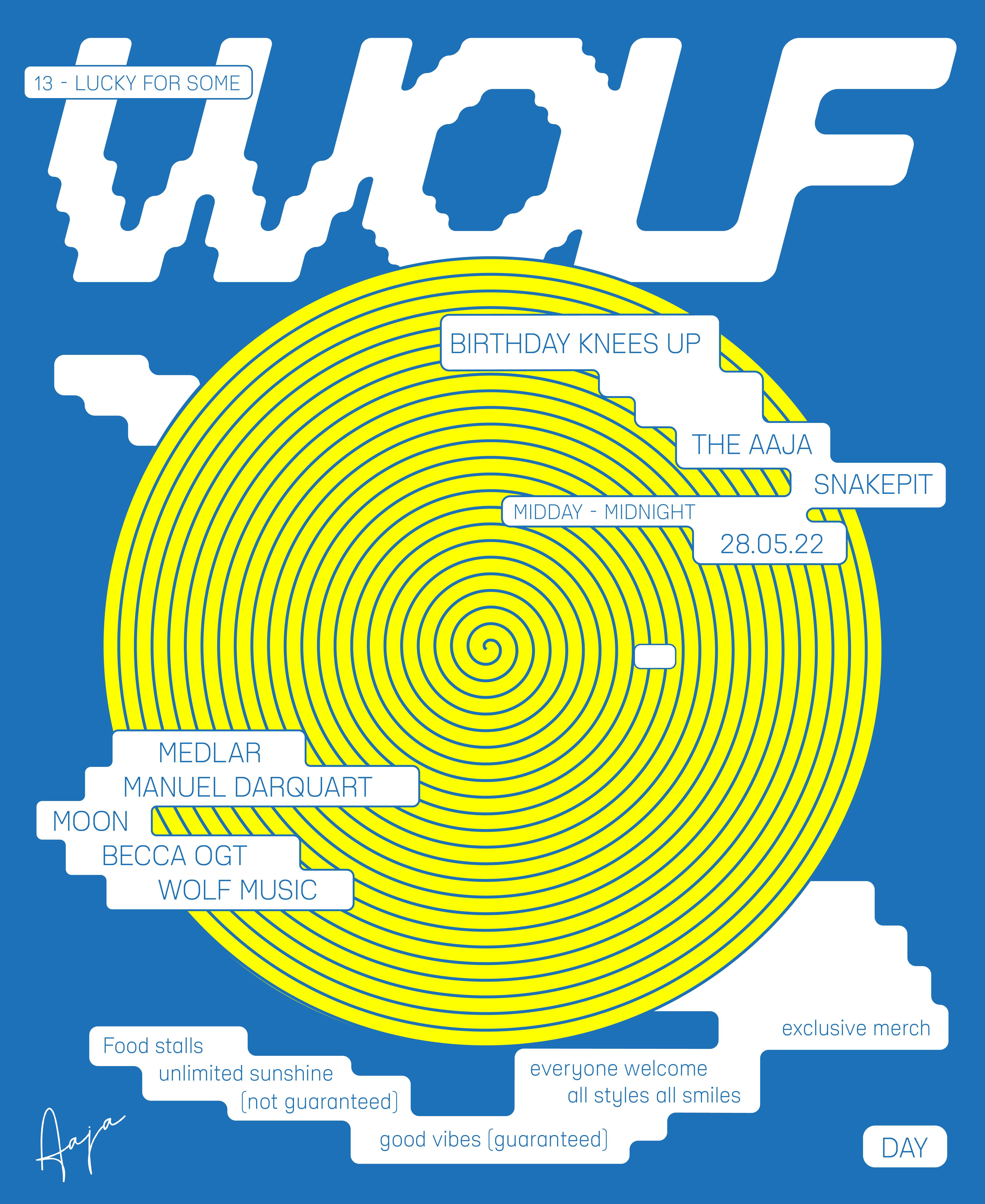 WOLF Music Birthday Knees Up (Day & Night Party) - フライヤー表