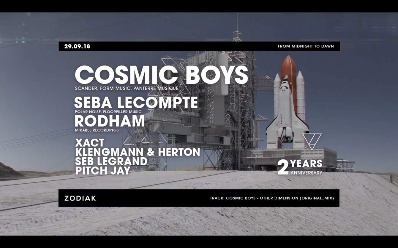 Zodiak 2nd Anniversary - Cosmic Boys, Seba Lecompte, Rodham - フライヤー表