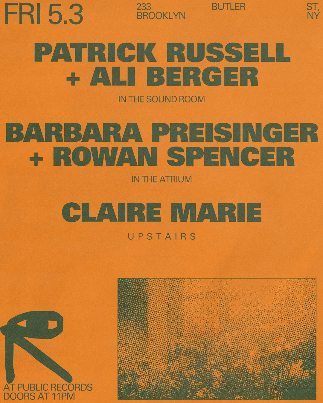 Patrick Russell + Ali Berger / Barbara Preisinger + Rowan Spencer / Claire Marie - フライヤー表
