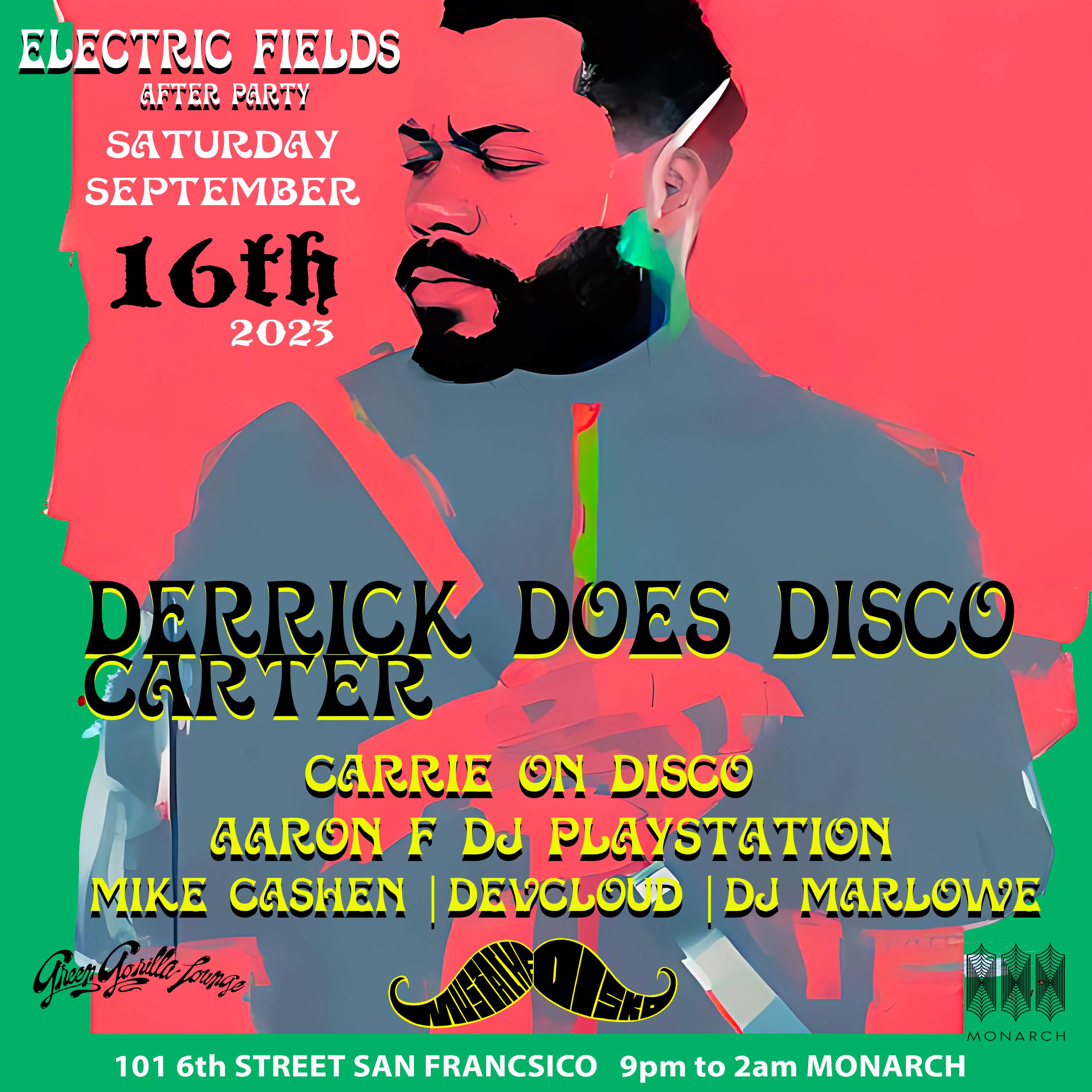 Electric Fields San Francisco with Derrick Carter - HVNLEE - DJ M3 - Anthony Mansfield - フライヤー裏