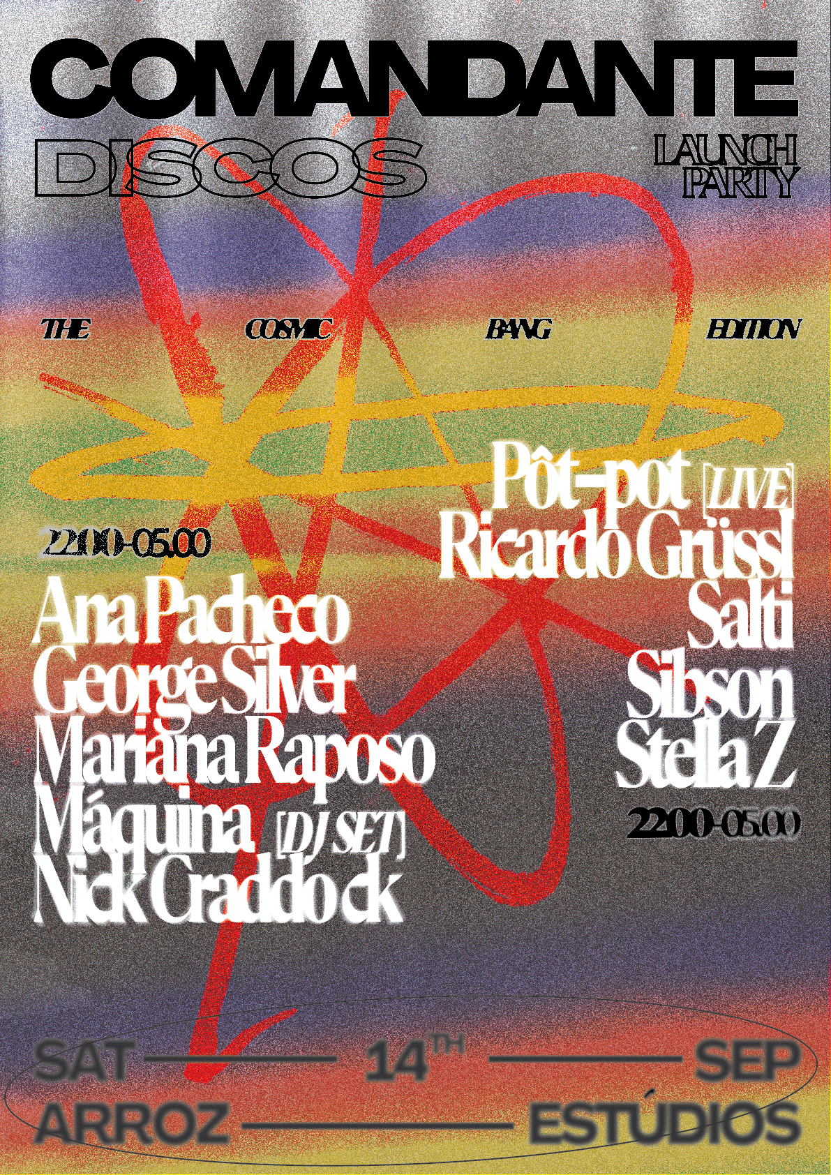 Flyer for the Comandante Discos launch party, 14 September 2024