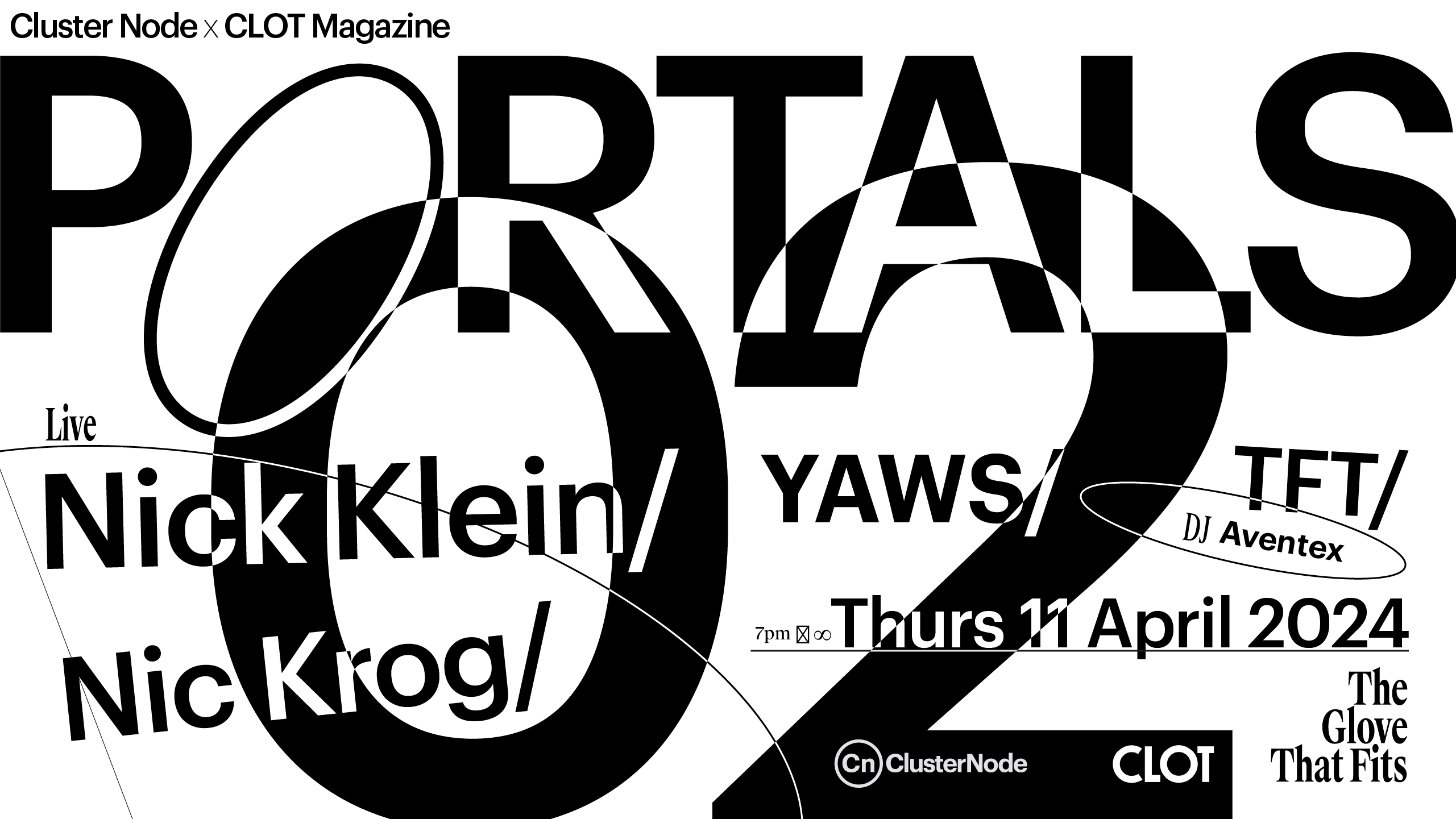 Cluster Node X CLOT Magazine PORTALS 02 with Nick Klein, Nic Krog, Yaws , TFT, Aventex (DJ)   - Página frontal