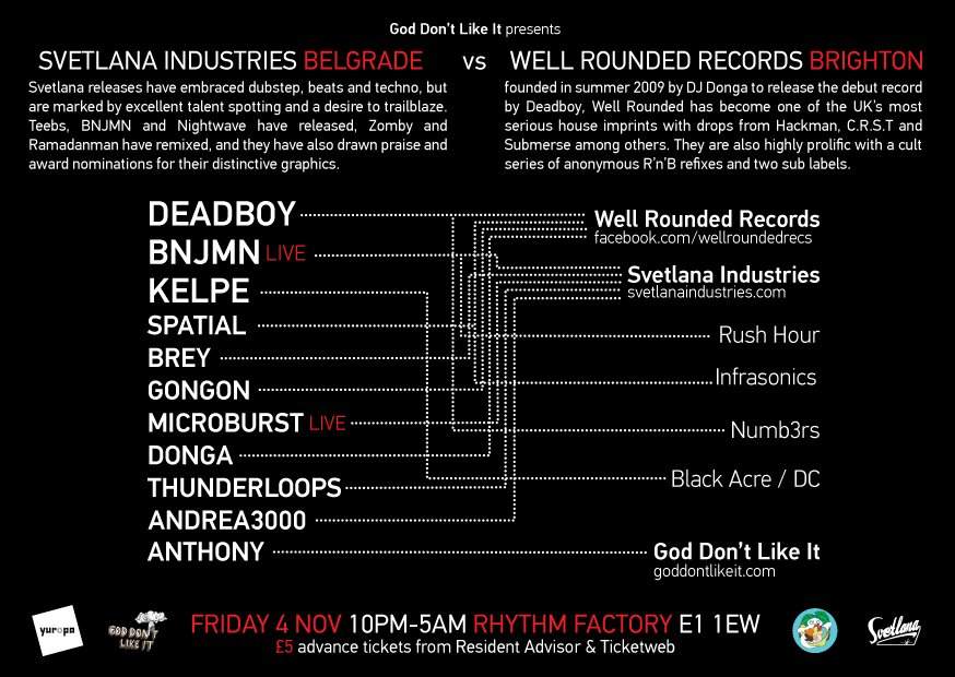 Svetlana Industries vs Well Rounded Records feat Deadboy, Bnjmn, Kelpe & More - フライヤー裏