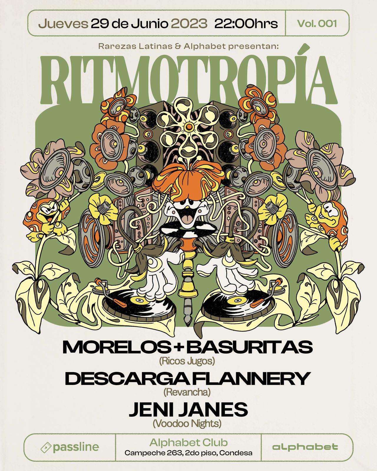 RITMOTROPÍA 001 con: Morelos + Basuritas, Descarga Flanney, Jeni Janes - Página frontal