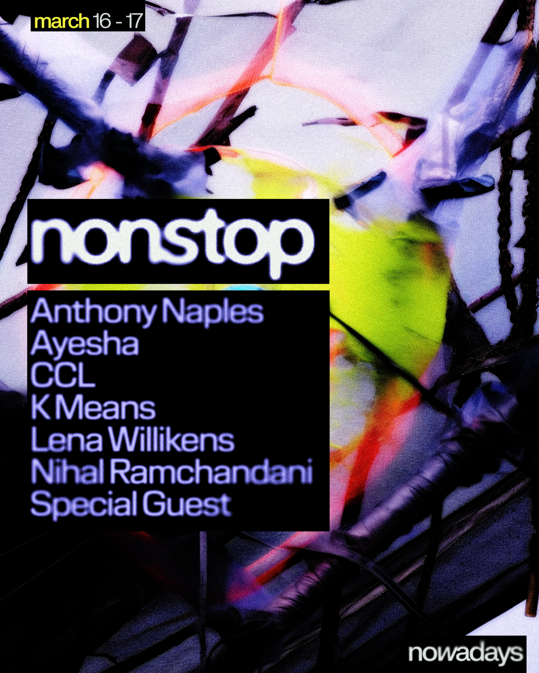 Nonstop: Anthony Naples, Ayesha, CCL, k means, Lena Willikens, Nihal Ramchandani, Special Guest - Página frontal
