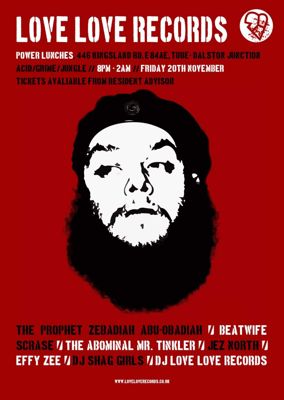 Love Love Records presents The Prophet Zebadiah, Beatwife, Scrase & The Abominable Mr Tinkler - フライヤー表